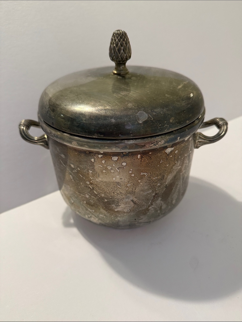 Godinger 90’s Silver Plated With Patina Covered Ice Bucket with Pinecone Knob